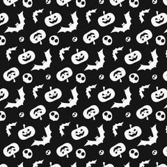 seamless pattern with Bats. Halloween Seamless Pattern With Pumpkin And Bats. Seamless Halloween pattern. Halloween Background With Pumpkin And Bats. Vector Illustration