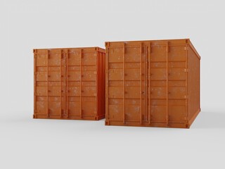 Two realistic containers for presentation or promotional poster design. Cargo transportation and logistics. 3d rendering.