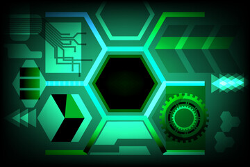 Abstract technology hexagon shapes on neon lights. Vector abstract background