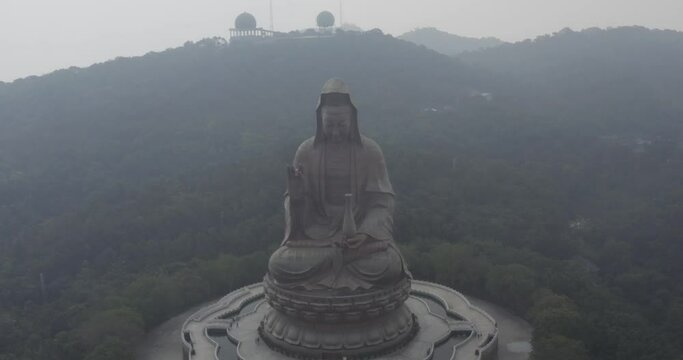 Aerial view of Nanhai Baofeng Temple at Xiqiao Mountain in Foshan, China.
