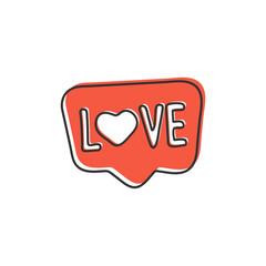 text love word with heart on speech bubble