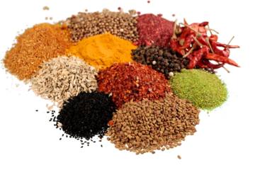 Composition of various spices on white background