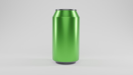 Cilinder aluminium can for a mineral, soda or sweet water in green colour isolated on white background. 3D render