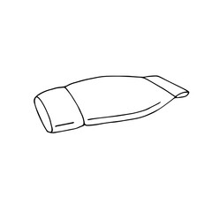 Plastic tube with cosmetic product linear black and white design isolated on white background. Hand drawn element for the design of fabrics, wallpapers, postcards