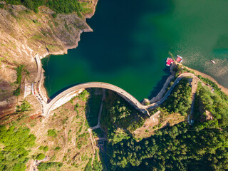 Aerial photography of Vidraru dam, in Romania. Photography was shot from a drone from above  the...