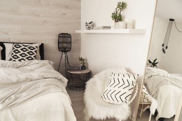 modern bedroom interior in light tones