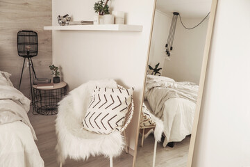 modern bedroom interior in light tones