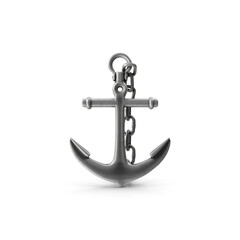 3d anchor with steel chain on isolated white background,