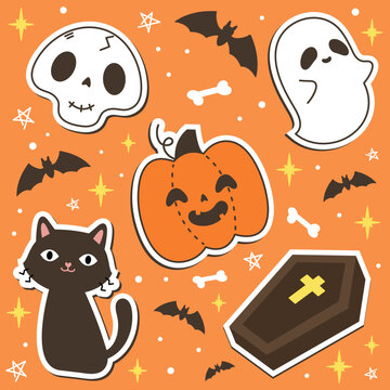Halloween concept. Cute illustrations elements set isolated in flat cartoon vector illustrations
