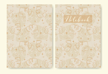 Fototapeta na wymiar Universal abstract pastel leaves template for notebook cover