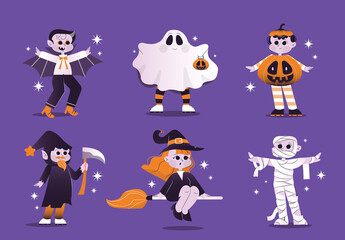 Purple Flat Design Halloween Character Asset Illustration