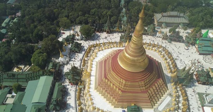 Aerial View Of Shwedagon Pagoda, Yangon, Myanmar.