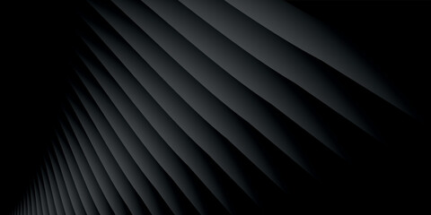 Obraz premium Abstract wide horizontal background or pattern with an illustration of black and gray gradient lines that overlap each other. Abstract black background. Geometric texture