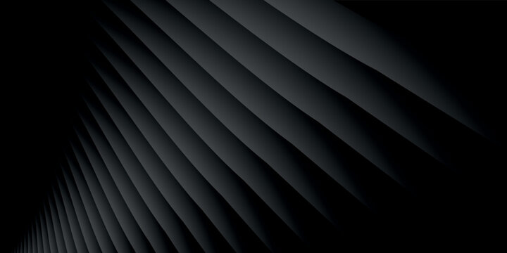 Abstract wide horizontal background or pattern with an illustration of black and gray gradient lines that overlap each other. Abstract black background. Geometric texture