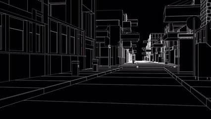 retro futuristic wireframe street - Powered by Adobe