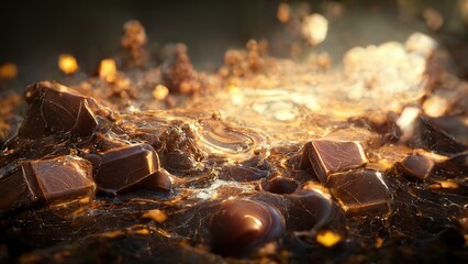 Christmas chocolate bars melted with gold in 3D style