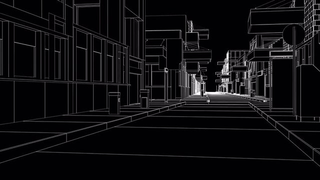 retro futuristic wireframe street
