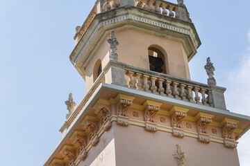 Chapelle Bellini is a Florentine-style chapel with an Italian Baroque design and impressive clock tower. Chapelle Bellini was originally built in 1894. Cannes, France.
