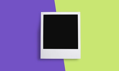 Blank instant photo frame square on color background