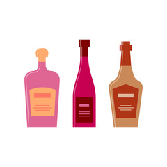 Bottle of cream, red wine, whiskey great design for any purposes. Icon bottle with cap and label. Flat style. Color form. Party drink concept. Simple image shape