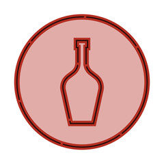 Illustration of bottle of balsam in flat style in form of thin lines. In the form of background is circle of color drinks. Isolated object design beverage. Simple icon for restaurant, pub, party