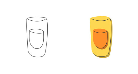 Rum glass on white background. Cartoon sketch graphic design. Flat style. Colored hand drawn image. Party drink concept for restaurant, cafe, party. Freehand drawing style