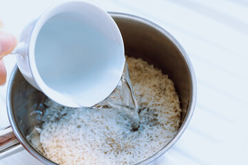 Cooking rice in a pot