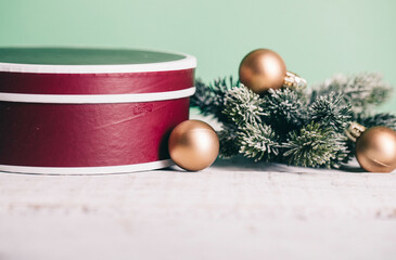 December. Happy Christmas photo. Decoration Christmas gift. Gifts. Happy. Holidays. Bow. 