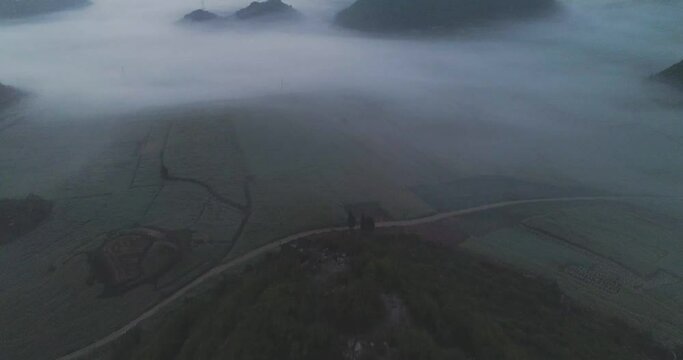 Aerial view of Luoping valley in early morning, Yunnang, China.