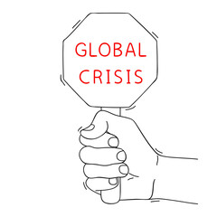 GLOBAL CRISIS. Shortage resources. Message of global crisis on paper. Editable hand drawn contour. Sketch in minimalist style. Vector
