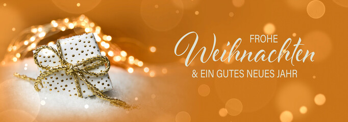 Weihnachtskarte mit deutschem Text - Frohe Weihnachten und ein gutes neues Jahr - Geschenk Box im...