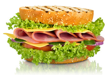 sandwich with ham, cheese and tomato isolated on white background