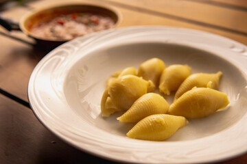 conchiglione with red sauce a very beautiful and tasty italian pasta