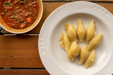 conchiglione with red sauce a very beautiful and tasty italian pasta