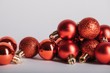 Christmas gift. Winter gift. Red balls. Background. 