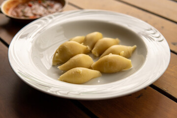 Italian pasta conchiglione without sauce