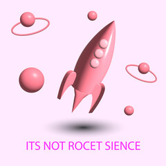 pink rocket flying through pink space, in 3D style