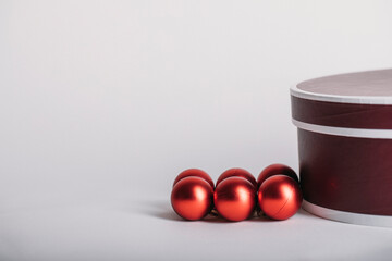 red christmas balls. Christmas gifts. Celebration. December. Photo. Holidays