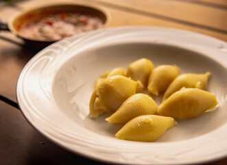 Italian pasta conchiglione without sauce