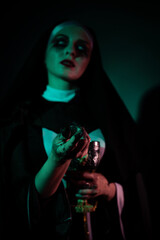 A terrible image of a nun for the holiday Halloween