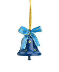 Christmas hand bell with a bow on transparent background