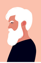 Bright multicolored portrait of an old handsome man with gray hair and beard