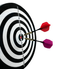 Closeup of Darts in Bullseye