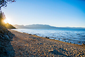 Lake Tahoe at sunset. 