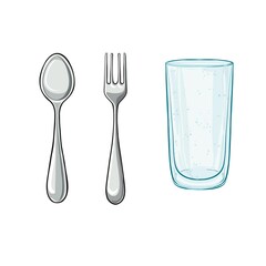 Fork spoon and glass transparent on white background