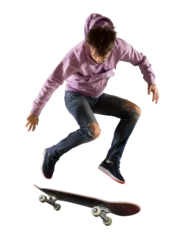 Gordijnen Skateboarder doing a jumping trick isolated © Andrey Burmakin