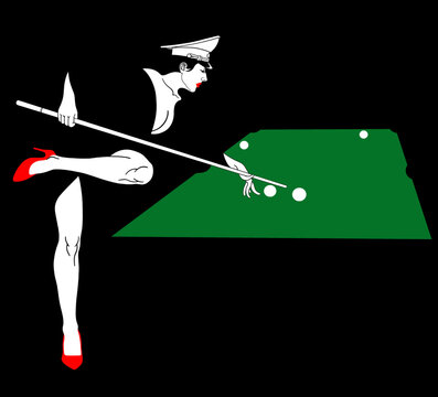 billiards player in red heels, black background clip art preview