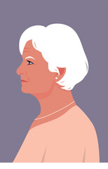 Bright multicolored portrait of an old woman with gray hair