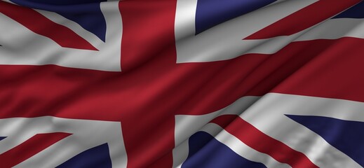 Waving flag of the Great Britain. British flag. United Kingdom of Great Britain and Northern Ireland. State symbol of the UK. 3D illustration