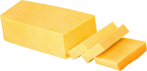 Bar of Cheddar Cheese and Slices - Isolated